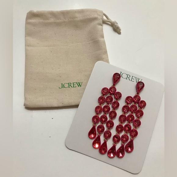 NWT J. Crew Sparkly Waterfall Earrings, Statement Sparkle Prom Formal Dance Red - Picture 10 of 12